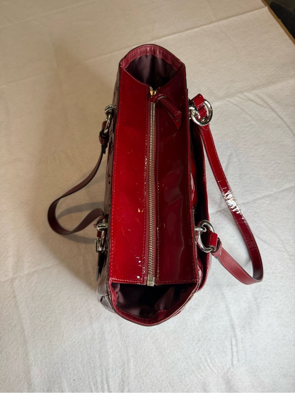 Vintage Coach Red Patent Leather Tote Bag Y2K Retro - Picture 9 of 14